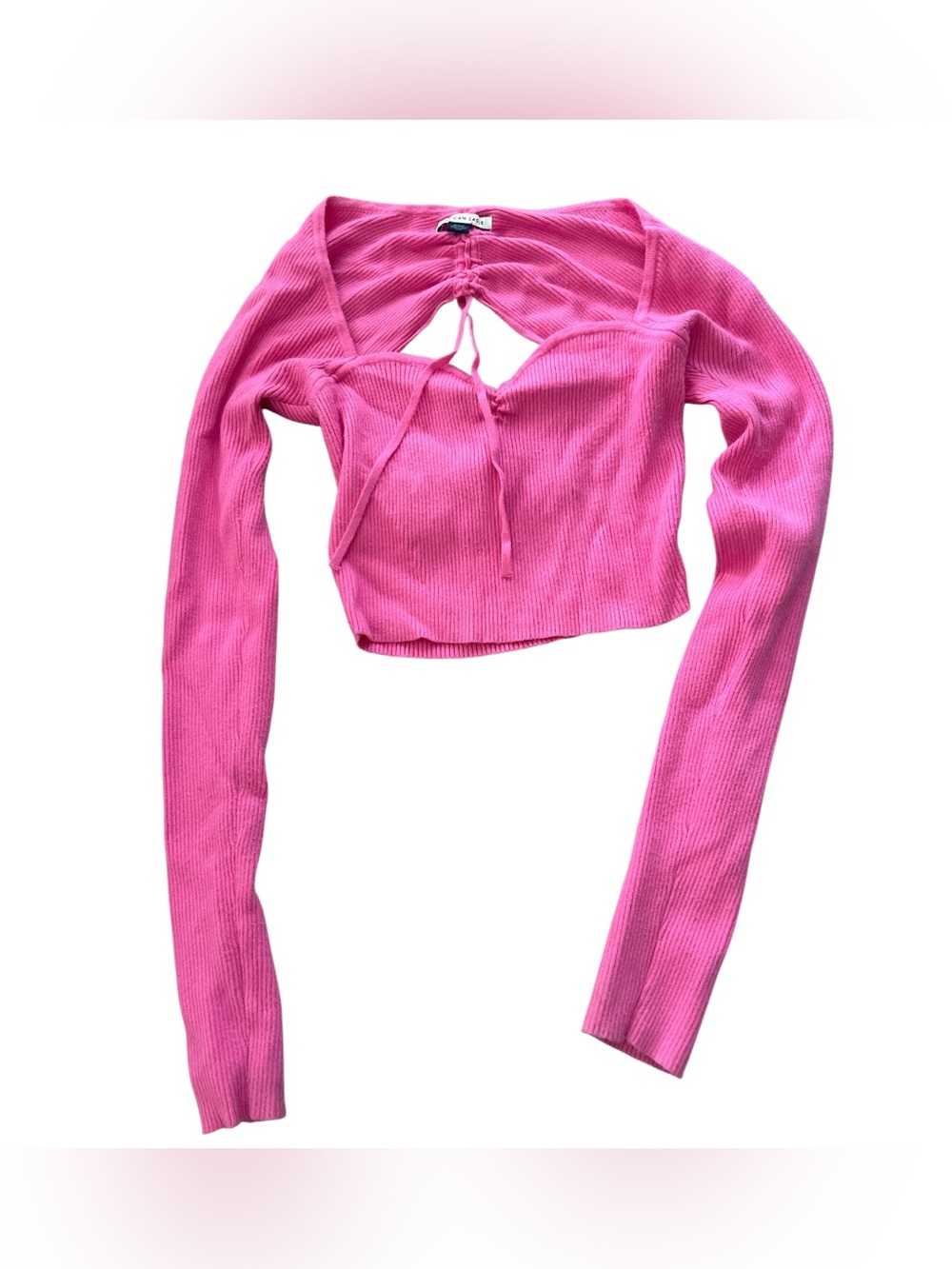 American Eagle Outfitters Hot Pink Ribbed Drawstring Crop Top